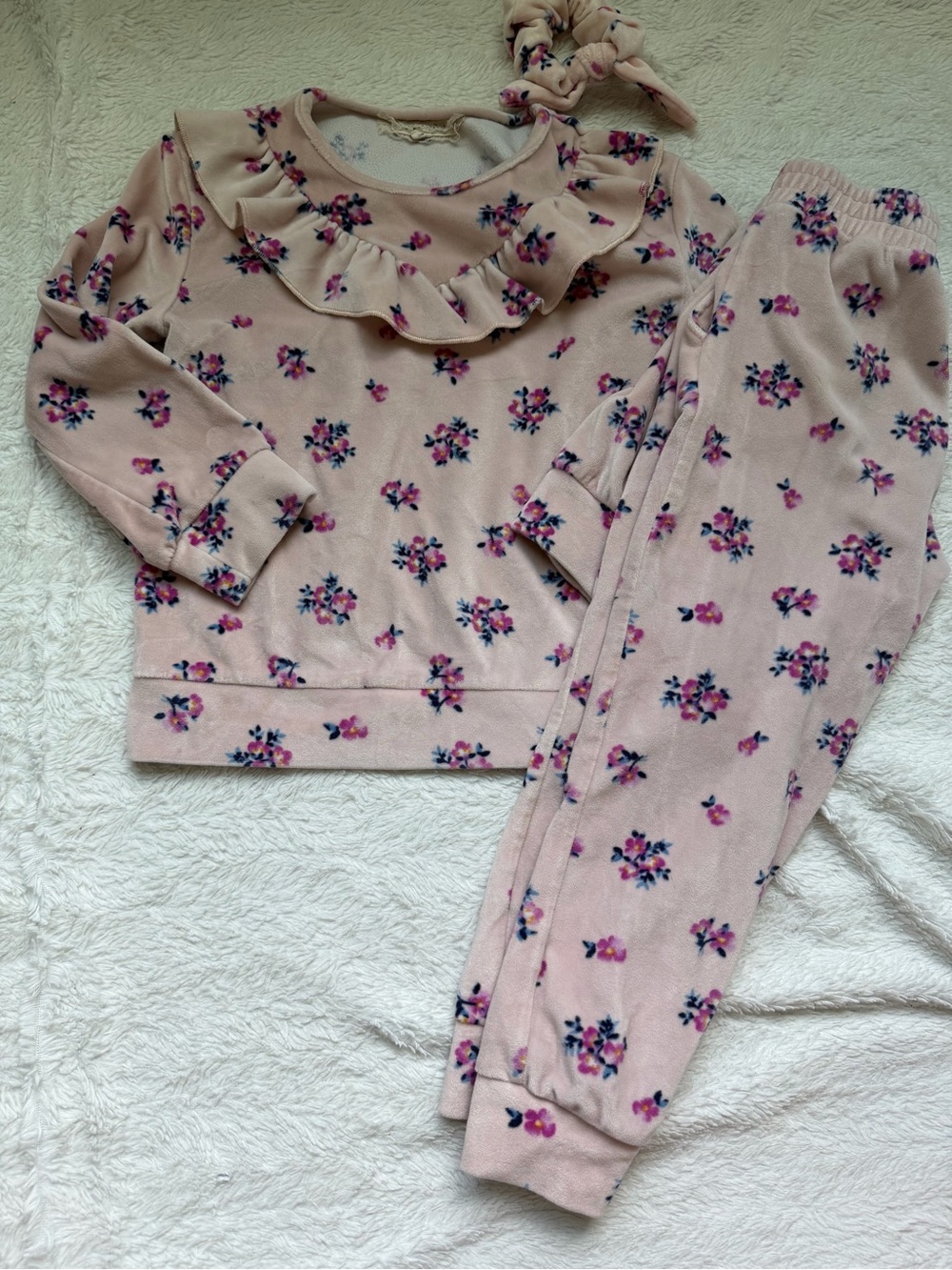 Btween Girls Pink Floral Velvet Pants Set Size 6x
